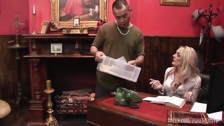 Stacey Saran Gets A Massive Facial After Fucking The Office Courier