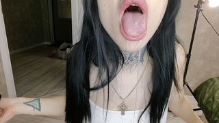 CHILIBOMBOCHKA - SEXY BRUNETTE WITH PASSIONATE EYES LOVES SUCKING A DILDO