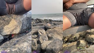 AFRICAN WHORE FLASHES PUSSY AT A BEACH SITE (VOYEURS ART EP2)