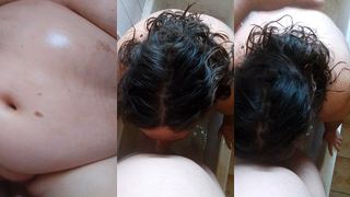 SPICY BATHROOM SESSION WITH SSBBW WIFE , SLOPPY BLOWJOBS , RUB COCK ON PUSSY DOGGY STYLE & CUM ON DELICIOUS BOOBS