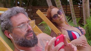 I sucked another girl on the edge of the pool while my cuckold didn't take his eyes off his phone.