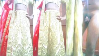 INDIAN GAY CROSSDRESSER GAURISISSY FEELING HORNY IN GOLDEN LEHANGA