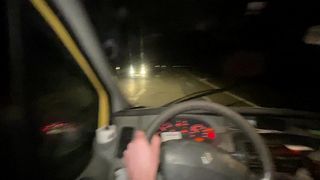 DOUBLE BLOWJOB WHILE DRIVING A VAN