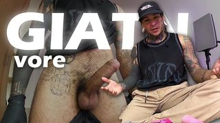 GIANT TATTOO ARTIST SHOWS HIS COCK TO TINY HUMAN