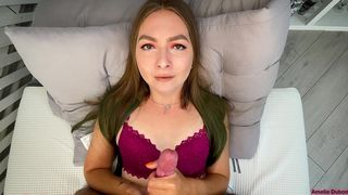 SEXY BRUNETTE FINGERING MY COCK - POV