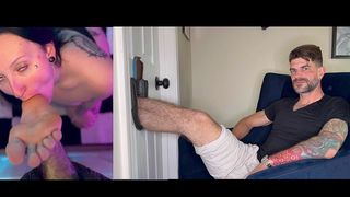 RAVEN VICE LICKS, THROATS AND GAGS ON MY FEET IN GLORYHOLE