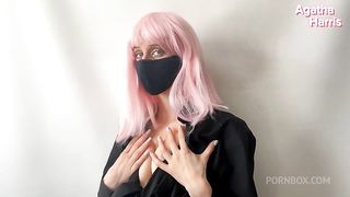 Pink-haired beauty cums from a sex toy