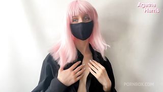 Pink-haired beauty cums from a sex toy