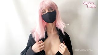 Pink-haired beauty cums from a sex toy