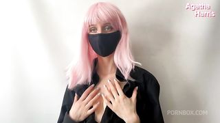 Pink-haired beauty cums from a sex toy