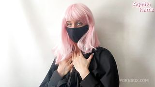 Pink-haired beauty cums from a sex toy