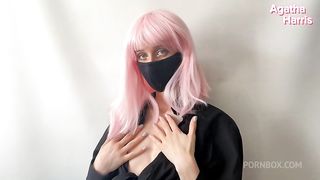 Pink-haired beauty cums from a sex toy