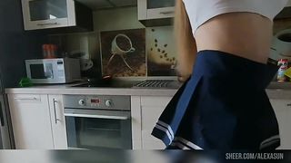 Cheeky Sch00lgirl Fucked On The Kitchen Table And Finished On The Ass