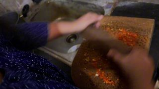 EGYPTIAN MILF HOT AUNTY IN KITCHEN SHE WAS HORNY WHEN COOKING I SEE HER HUGE TITS & BIG ASS & START HANDJOB