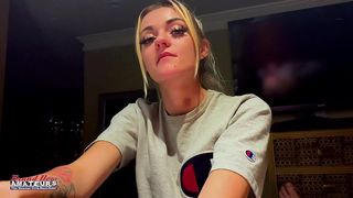 PETITE BLONDE CUTIE SASSY ENJOYS RUBBING HER TITS AND A JUICY DICK!