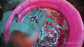 Strawberry syrup enema & messy fun