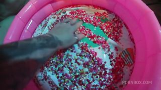Strawberry syrup enema & messy fun