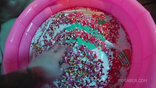Strawberry syrup enema & messy fun