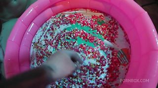 Strawberry syrup enema & messy fun