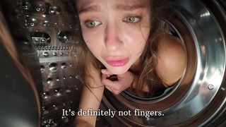 POV: STEP SISTER STUCK IN THE WASHING MACHINE. I PUT MY DICK IN HER VIRGIN ASS. SQUIRTING FROM ANAL