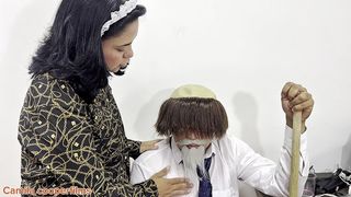 BABYSITTER AND 2 YOUNG LADIES ARE FUCKED BY A PERVERTED GRANDPA AT HOME, ANAL AND GOOD CUMSHOT