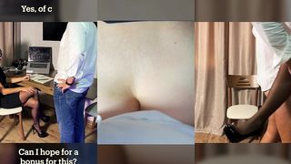 BOSS LADY IN HEELS AND STOCKINGS REWARDS WORKER WITH HOT SEX