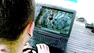 Anal porn video game with hot brunette with hairy pussy