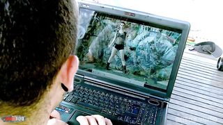 Anal porn video game with hot brunette with hairy pussy