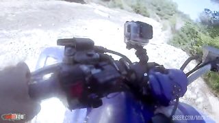 With her huge natural tits she gets ass fucked on the quad