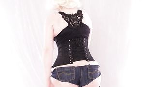 jeans shorts tease and cei - cum eating instructions (Arya Grander)