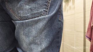 Wife teased the electrician and fucked in the shower hidden from her husband