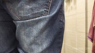 Wife teased the electrician and fucked in the shower hidden from her husband