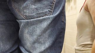 Wife teased the electrician and fucked in the shower hidden from her husband