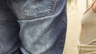 Wife teased the electrician and fucked in the shower hidden from her husband