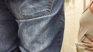 Wife teased the electrician and fucked in the shower hidden from her husband