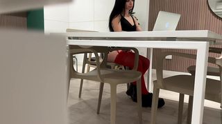 COLLEGE STUDENT STUDYING IN LIBRARY AGREES TO COME HOME