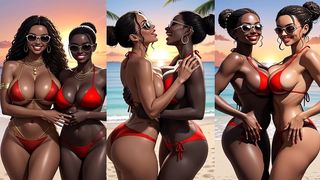 AFRICAN GIRL KISSING ON THE BEACH (AI ANIMATION)