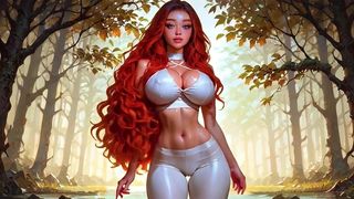 SEXY REDHEAD BOUNCING BIG BOOBS AND HARD NIPPLES! TIGHT WHITE YOGA PANTS! AI