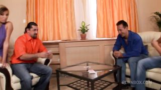 Hot brunette in foursome has hot anal sex and double penetrations