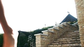 Sexy natural blonde has anal sex in the garden at sunset