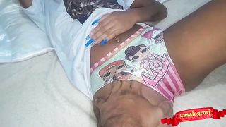 Horny little stepdaughter rubbing stepdad's dick