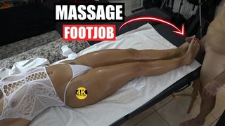 MY HOT WIFE SEDUCE A STRANGER MASSEUR AND OFFER HIM A NICE FOOTJOB CUMSHOT!