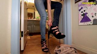MEETING MISS MIA OUTSIDE BATHROOM WETTING HER JEANS