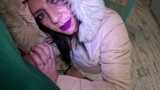 DOWNJACKET TRY-ON & BLOWJOB TEASE – COAT FETISH, MASTURBATION & MESSY CUM FINISH 327