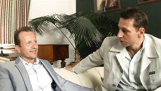 Hot blonde maid like at two hard cock guys for anal sex