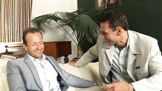 Hot blonde maid like at two hard cock guys for anal sex