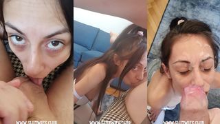 KNEES DOWN, THROAT OPEN: CANDIE CROSS’ CONDOM BLOWJOB BREAKS HER (CFNM BALL WORSHIP TO CUMFACE)