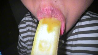 SCHOOL GIRL MORNING ROUTING BANANA PLAYING IN MOUTH