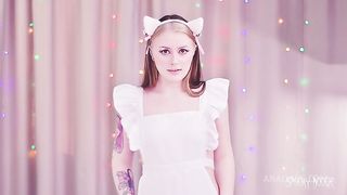 Maid cat girl serves big owner's cock