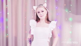 Maid cat girl serves big owner's cock